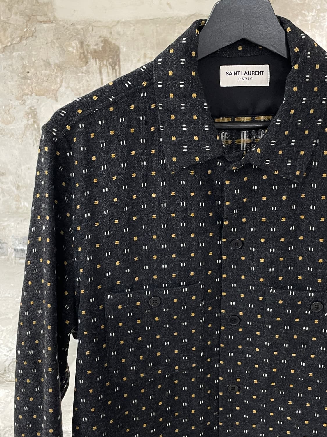 생로랑 차콜 트윈 포켓 패턴 울 셔츠 상품이미지2