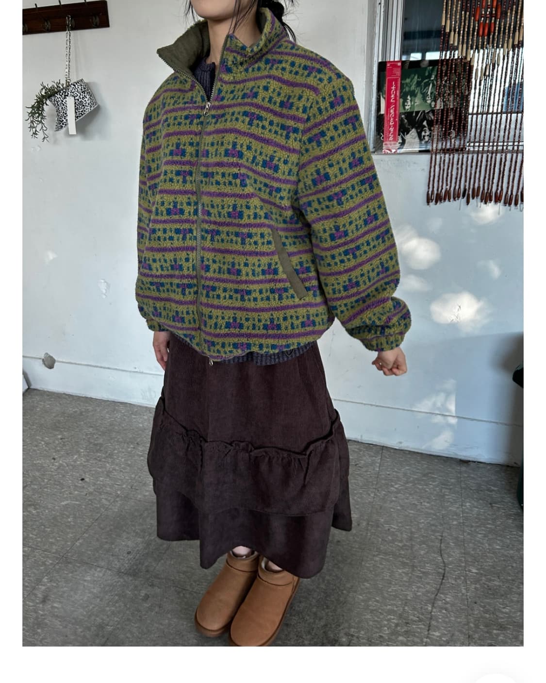 가든페이지 빈티지 패턴 플리스 집업 자켓 mist bloom fleece 상품이미지7