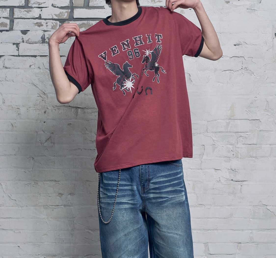 벤힛 페가수스 반팔티 버건디 M (공용) 걍새것 택잇음 무신사 상품이미지3