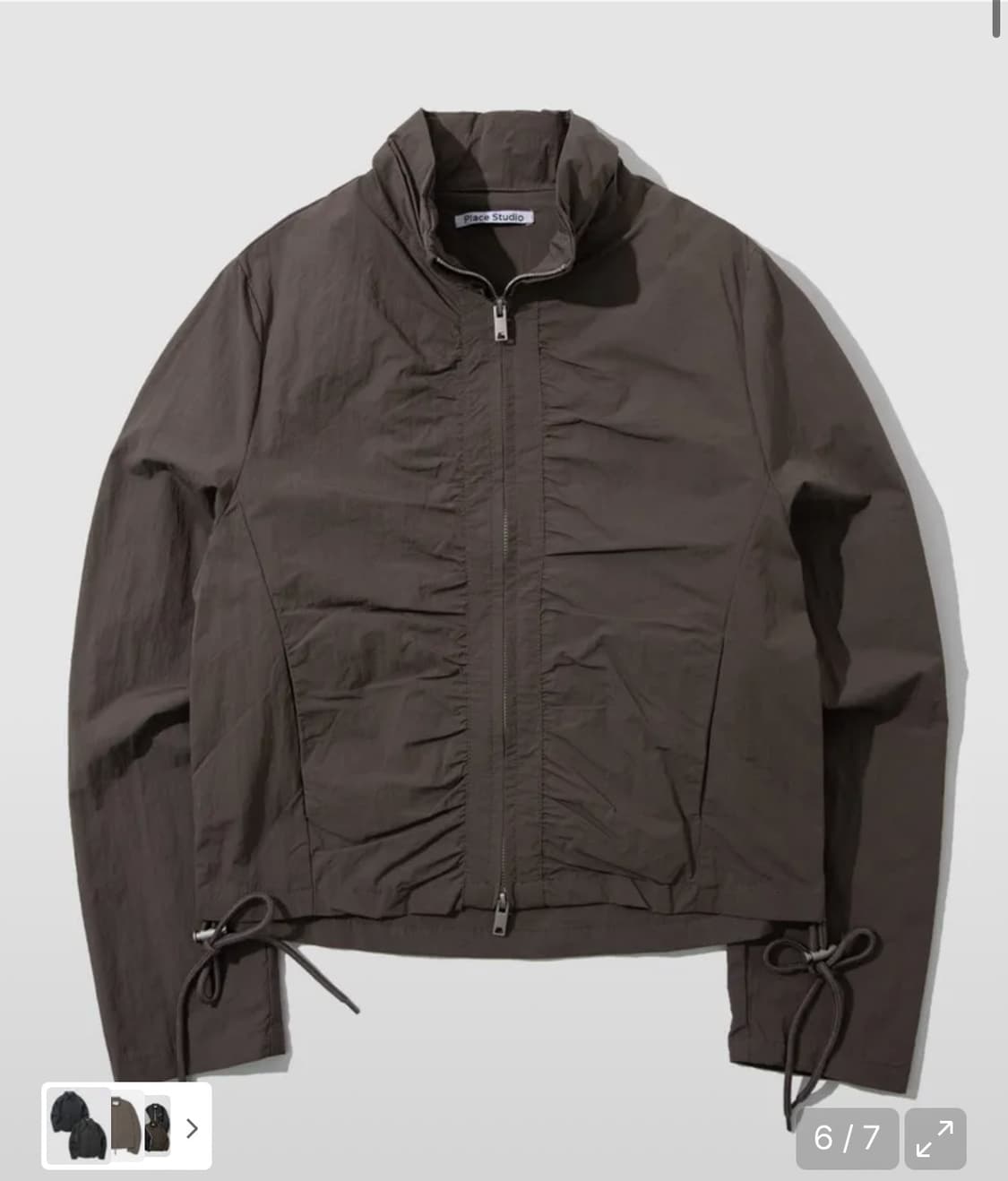 플레이스 스튜디오_셔링 하이넥 크롭 투웨이 스트링 집업 자켓 상품이미지1