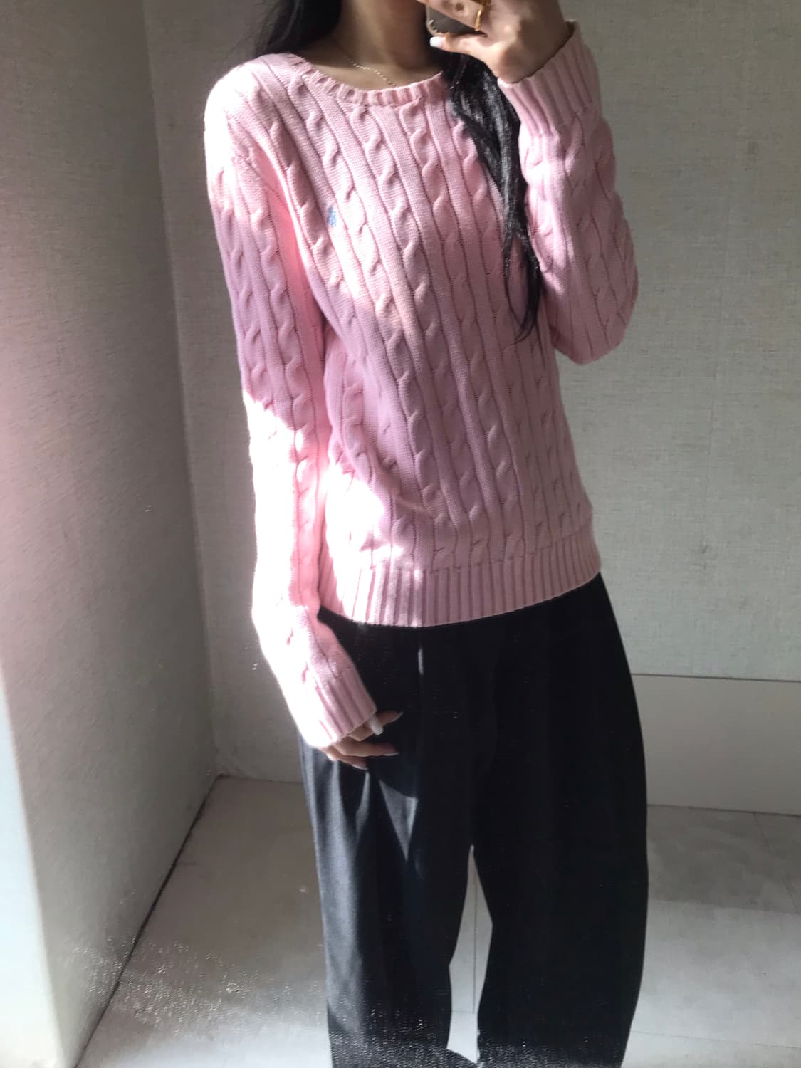 폴로 연핑크 케이블 니트 상품이미지5