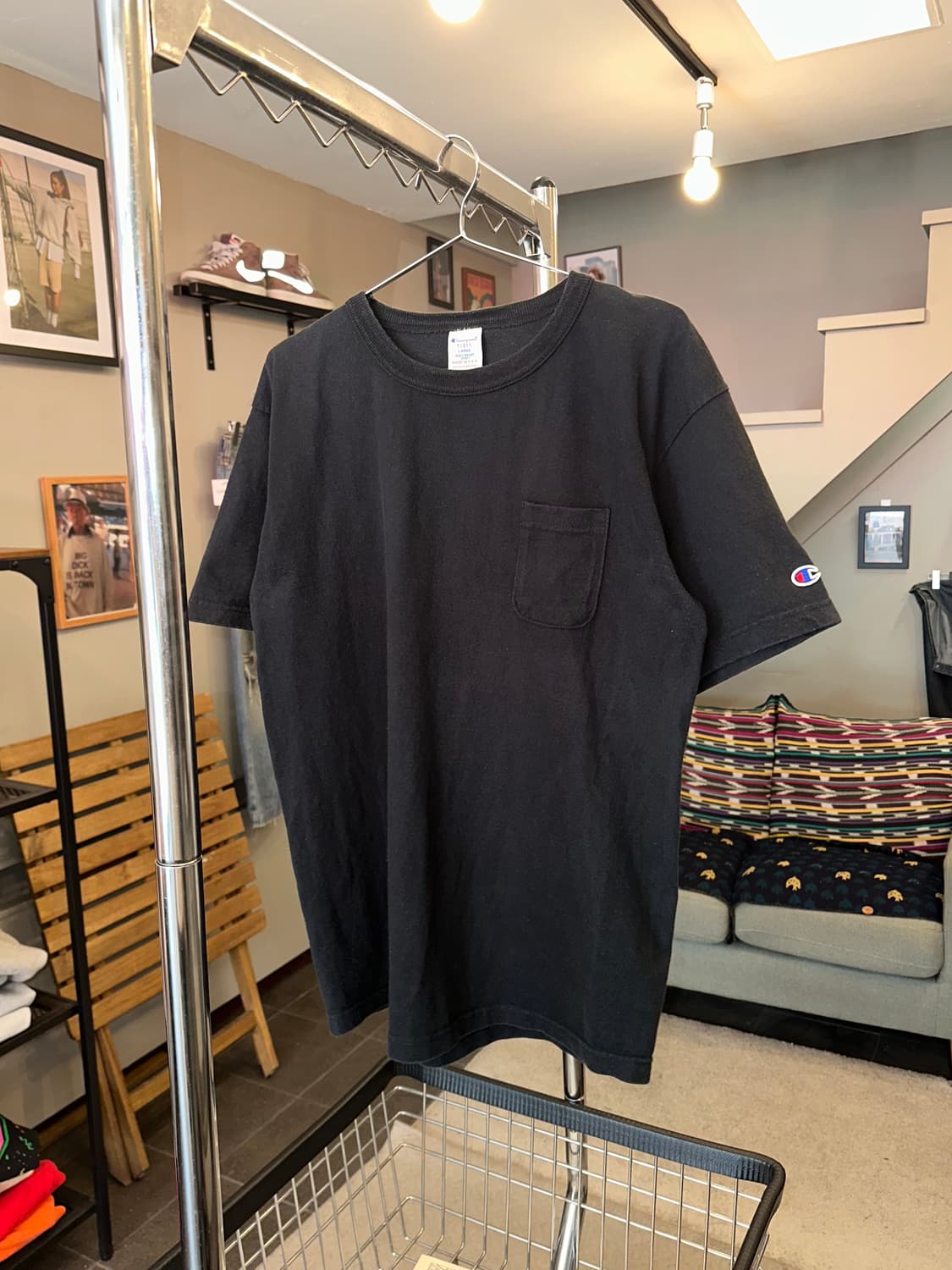 Champion T1011 black pocekt T-shirt 상품이미지3