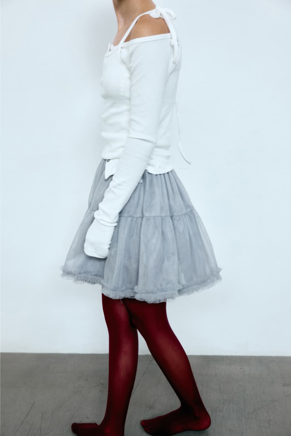 [새상품] 더오유 쉬폰 실키 타이 스커트 그레이 상품이미지6