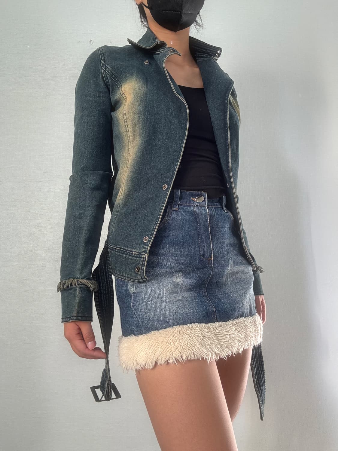 퍼 미니 데님 스커트 상품이미지5