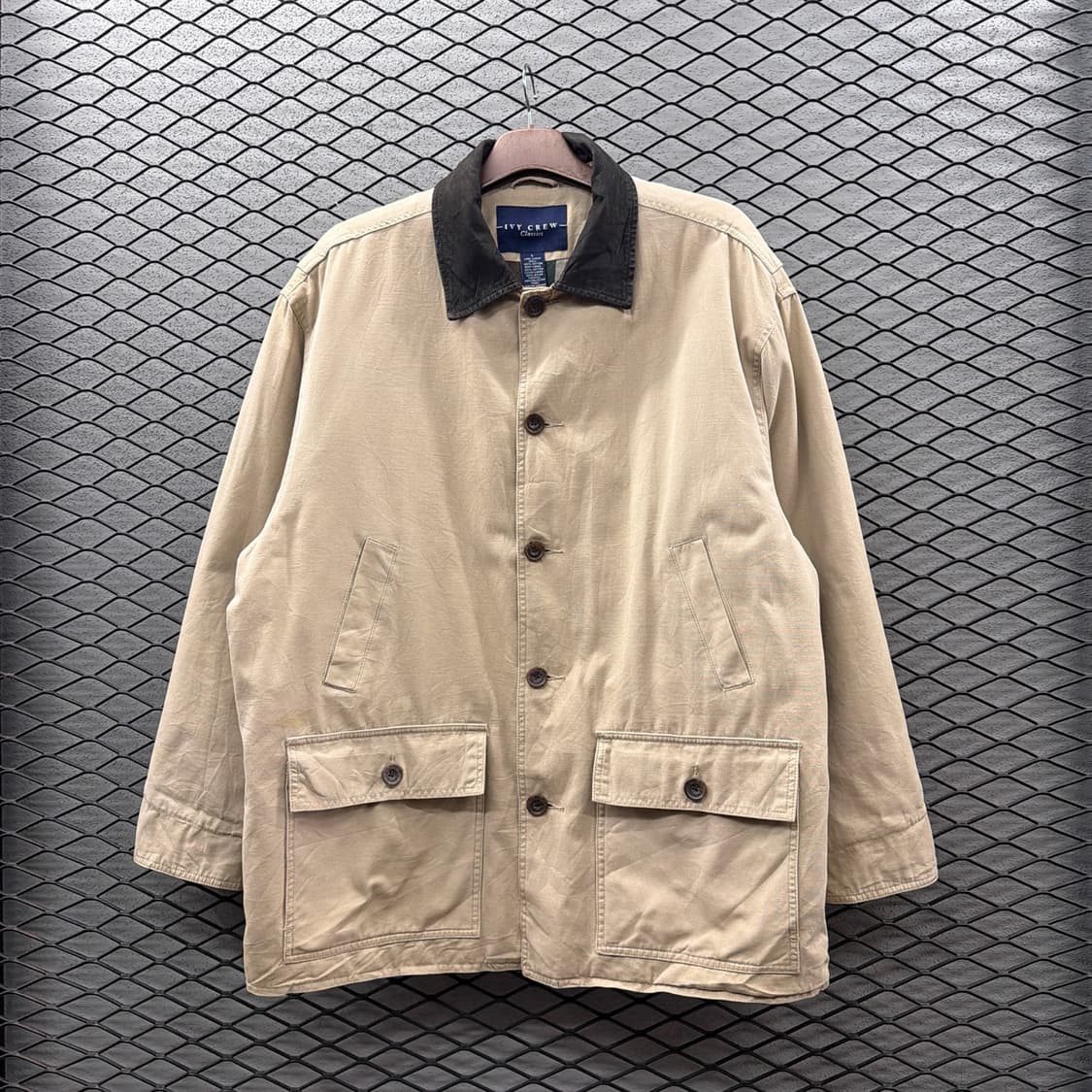 코튼 5버튼 워크자켓 사선포켓 체크누빔 안감 탈부착 디테일 상품이미지2