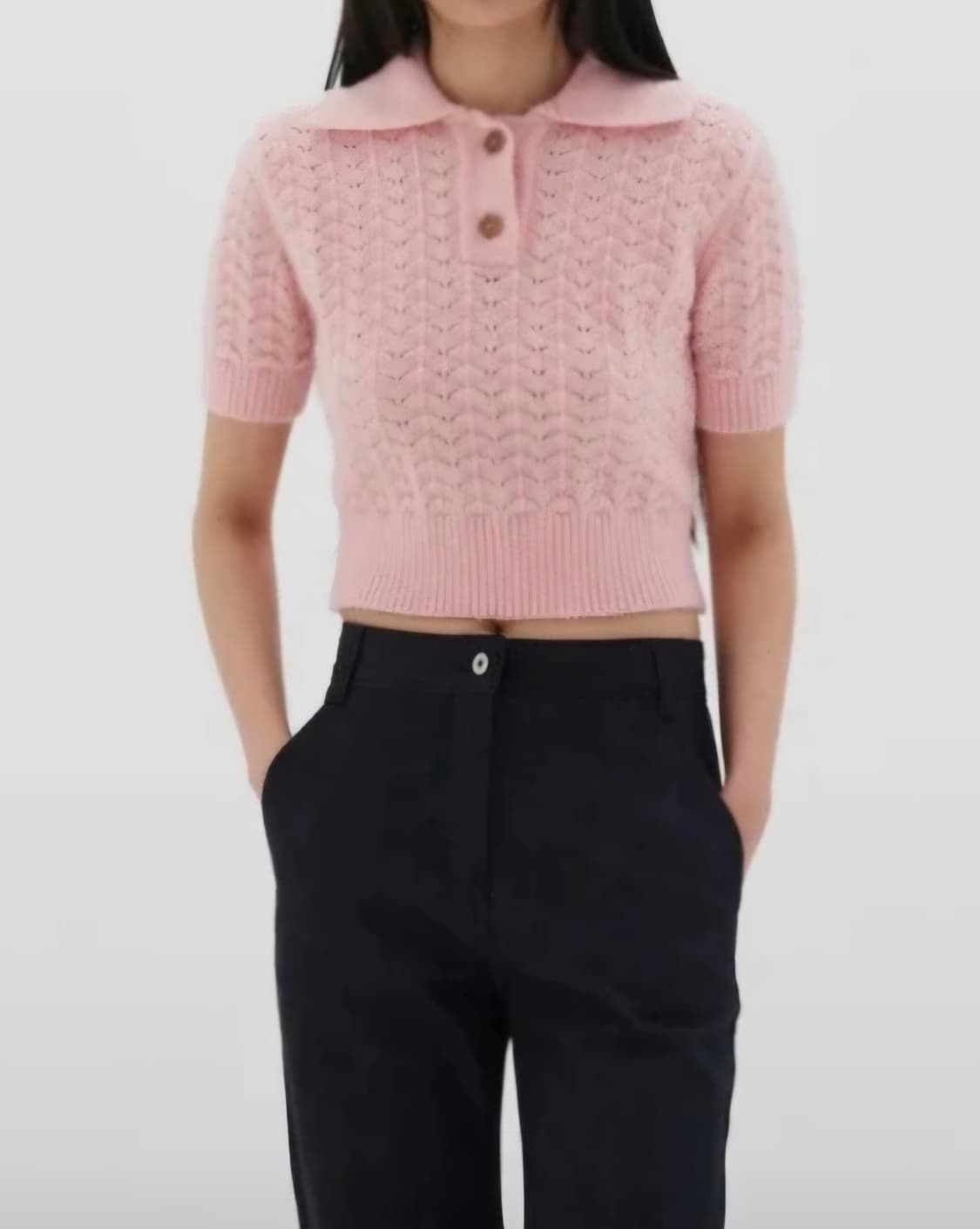 새상품)로우 클래식 핑크반팔니트 상품이미지1