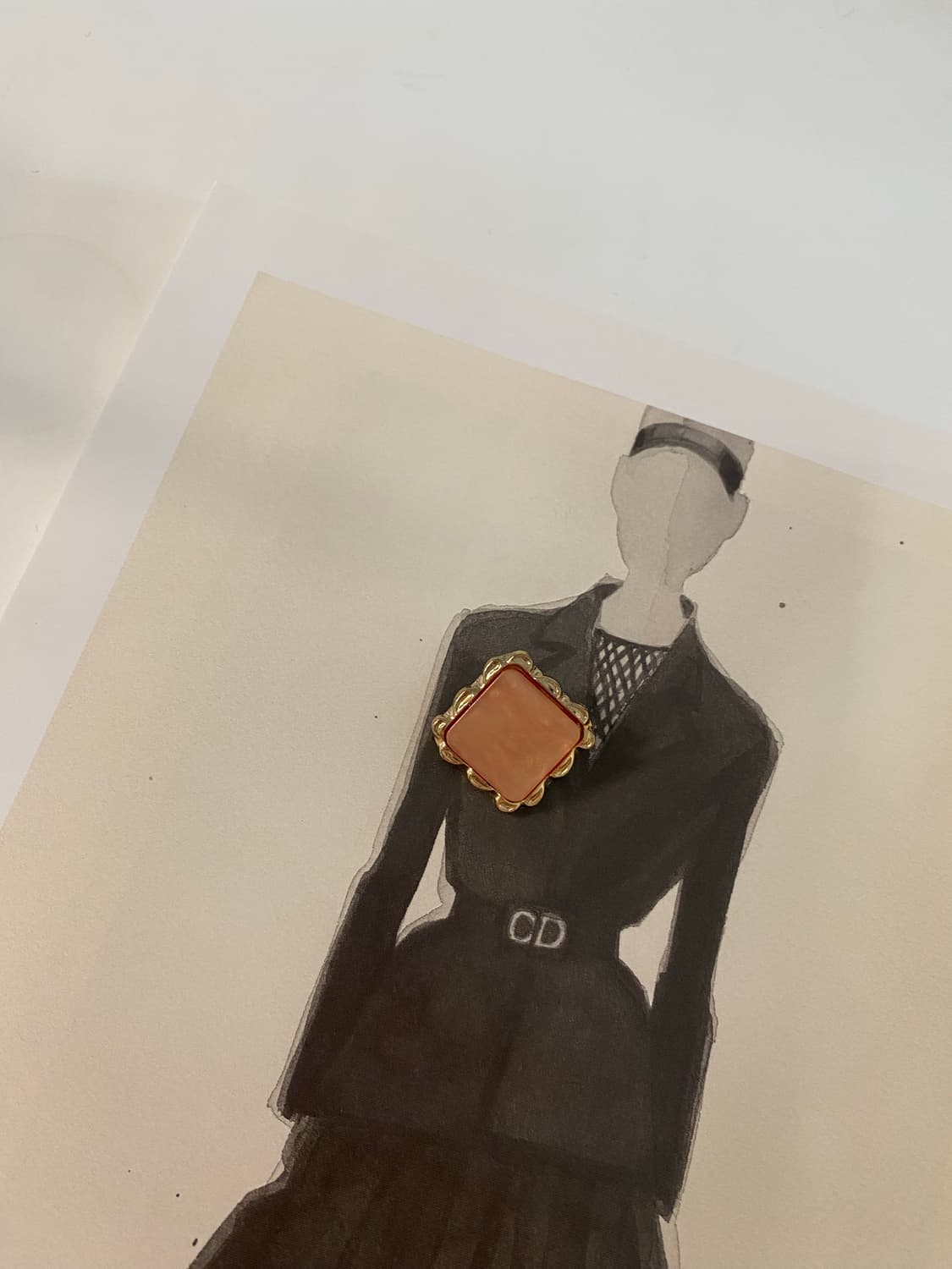 빈티지 피치 스퀘어 브로치 앤틱 수입 상품이미지2