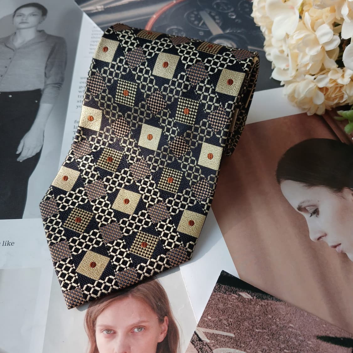 소니아 리키엘 실크 블랙 패턴 넥타이 9.4cm A+등급 A19749 상품이미지3