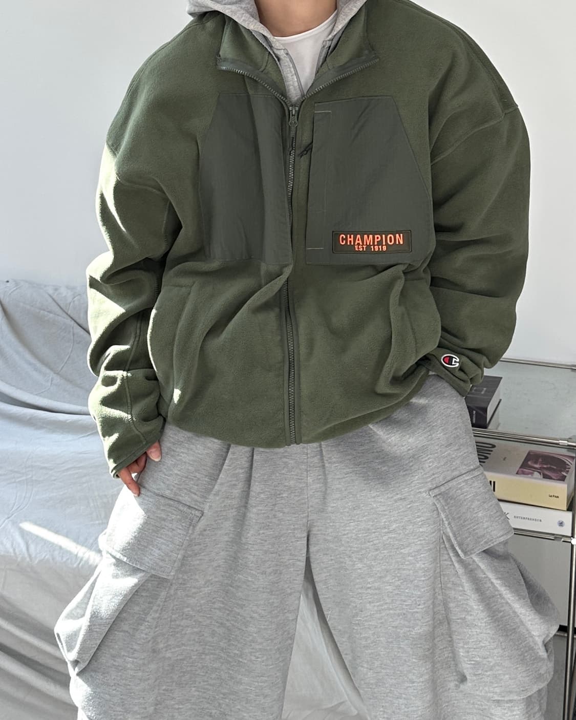 챔피온 카키 플리스 자켓 XL 상품이미지2