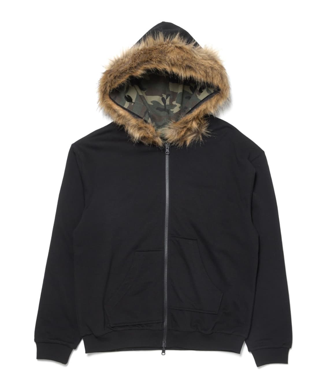 [3] 해칭룸 리버시블 폭스 퍼 후드 집업 블랙 카모 후디 리버서블 상품이미지1