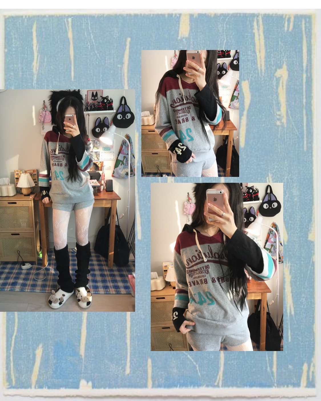 vintage layered hoodie top gray 상품이미지1