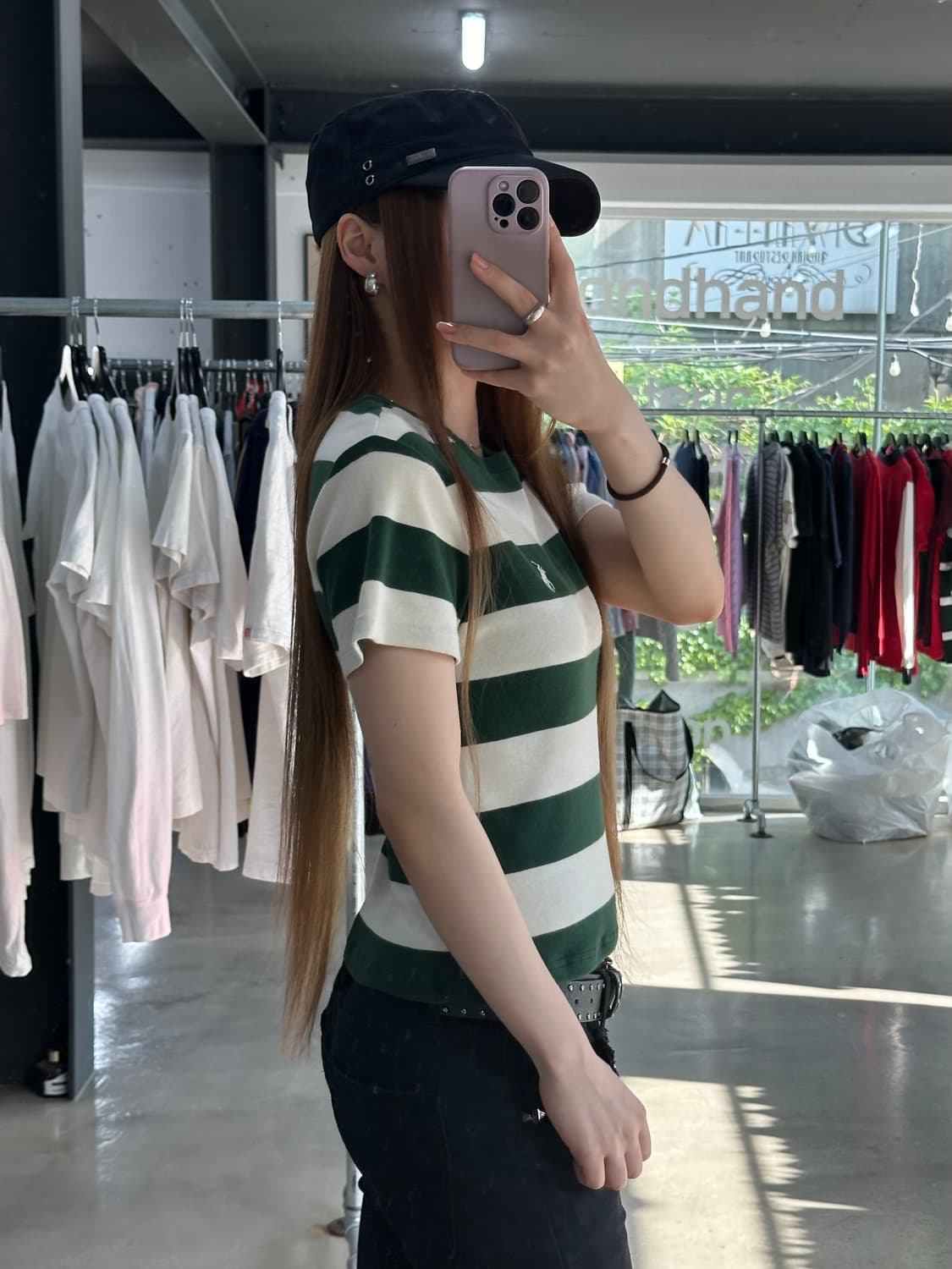 폴로랄프로렌 포니 스트라이프 반팔티 아이보리그린 상품이미지3
