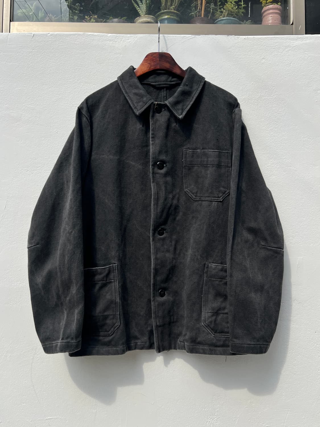 [L]90's 빈티지 워싱 블랙 몰스킨 프렌치 워크 자켓 상품이미지1