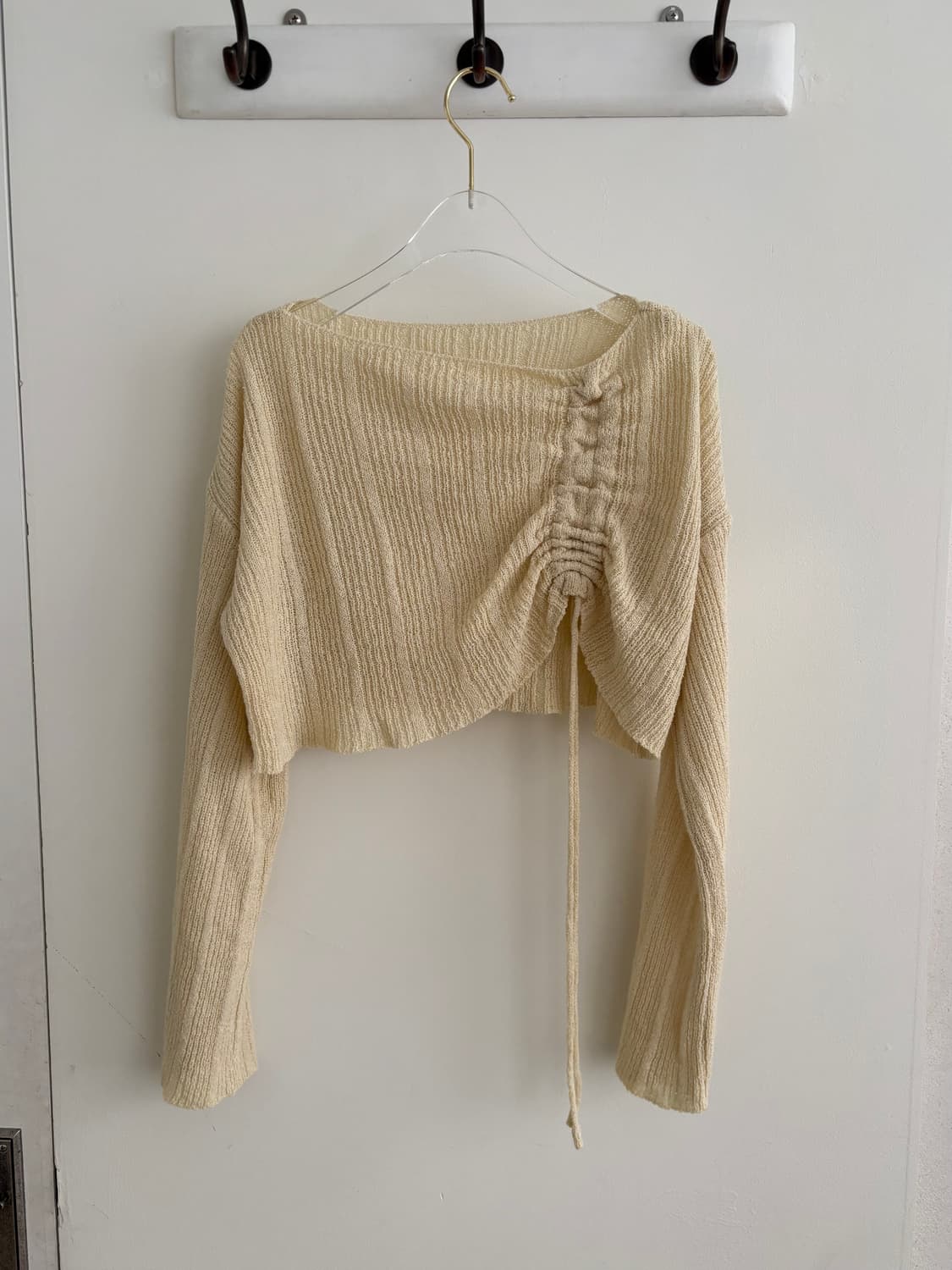 페미닌 여리핏 옐로우 셔링 크롭 니트 비치룩 호캉스룩  상품이미지4