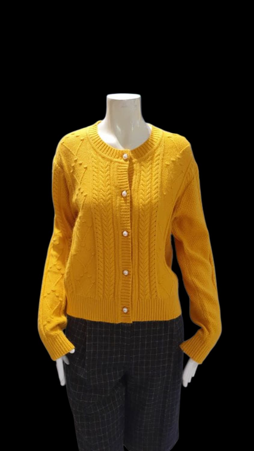JJ지고트 울혼방 펀칭 케이블 진주버튼 여성가디건 55/상태좋음 상품이미지9