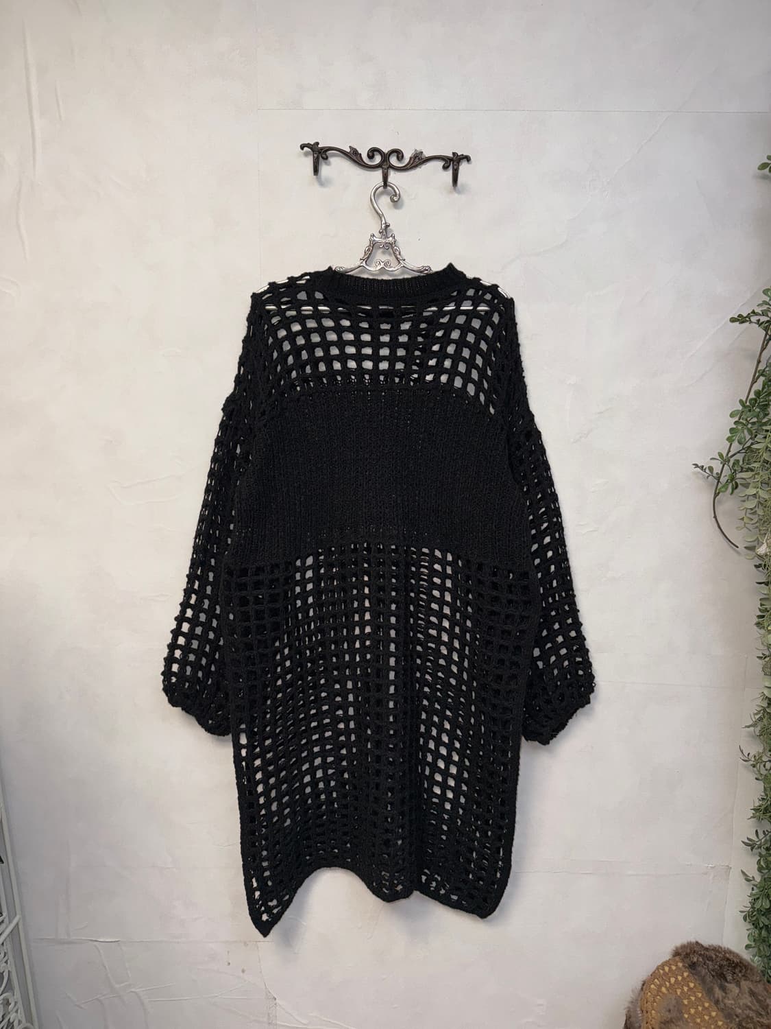 Black grunge slit net loose knit ops 상품이미지6