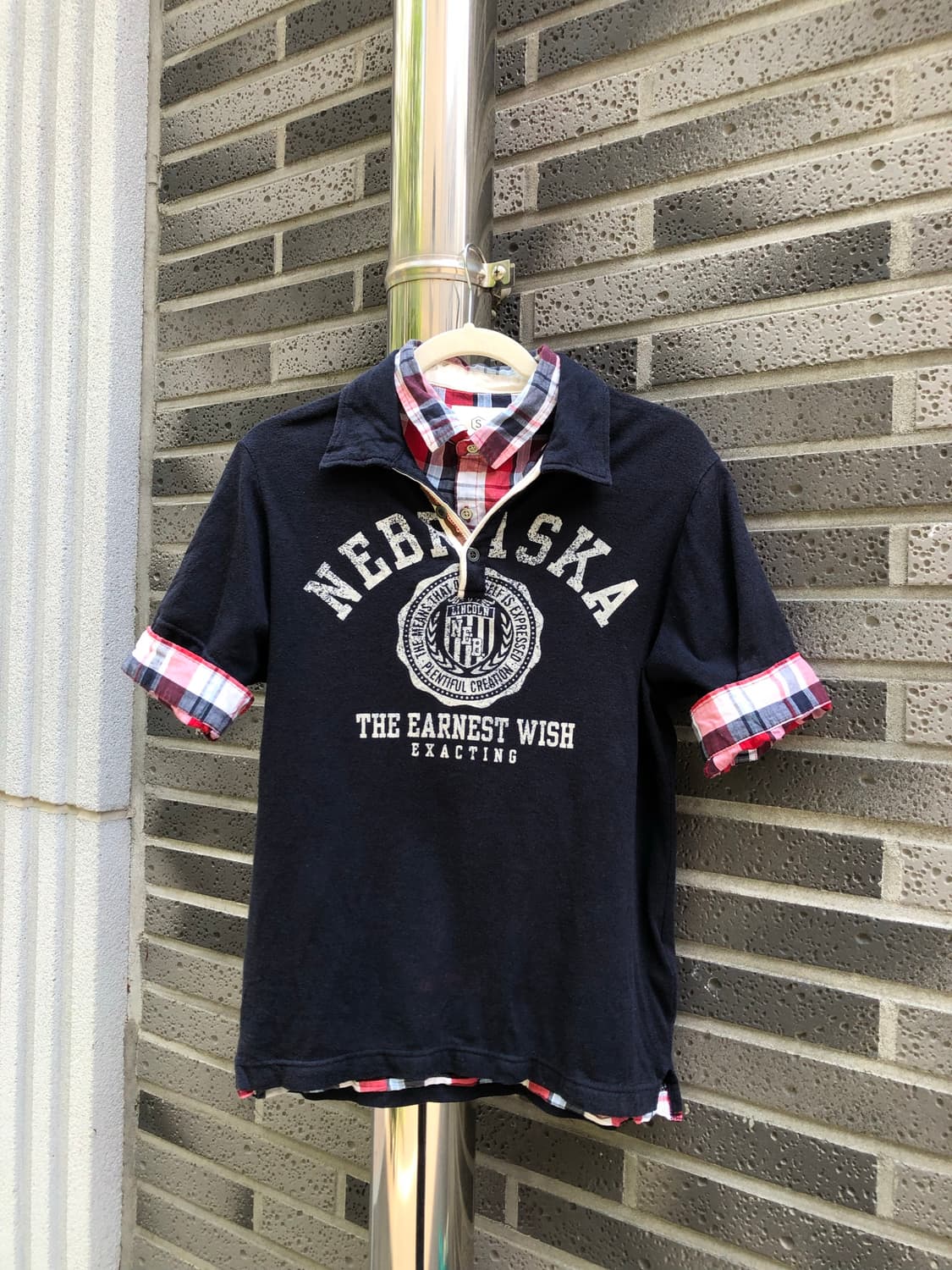 plaid shirt layered polo tee 상품이미지1