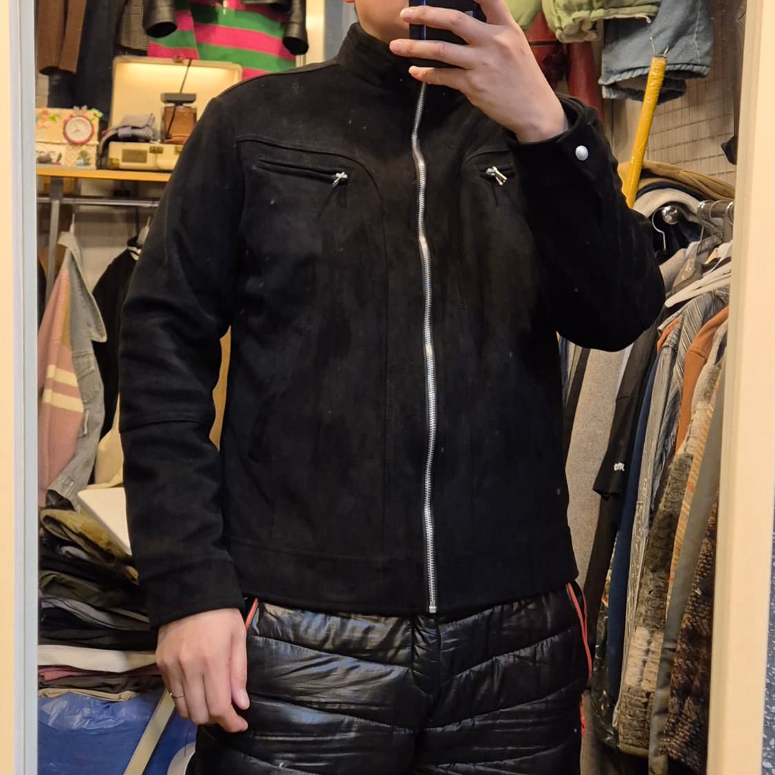 XL(착샷잇음) 블랙 차이나카라 스웨이드자켓  상품이미지3