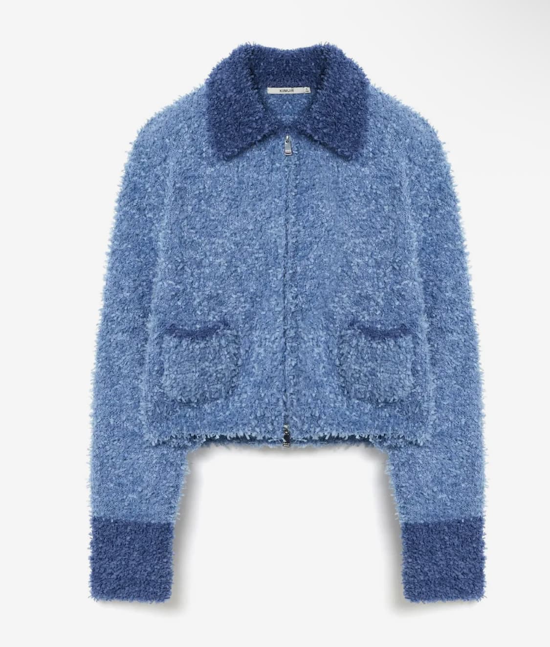 키뮤어 우먼 배색 카라 집업 니트가디건 겸 자켓 블루 상품이미지1