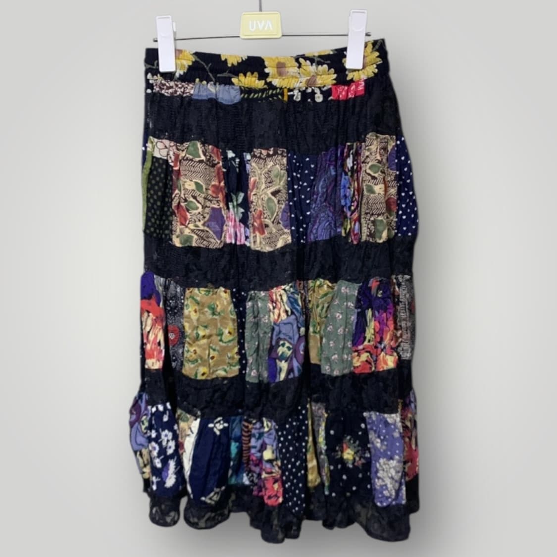 패치워크 레이어드 미디 스커트 상품이미지2