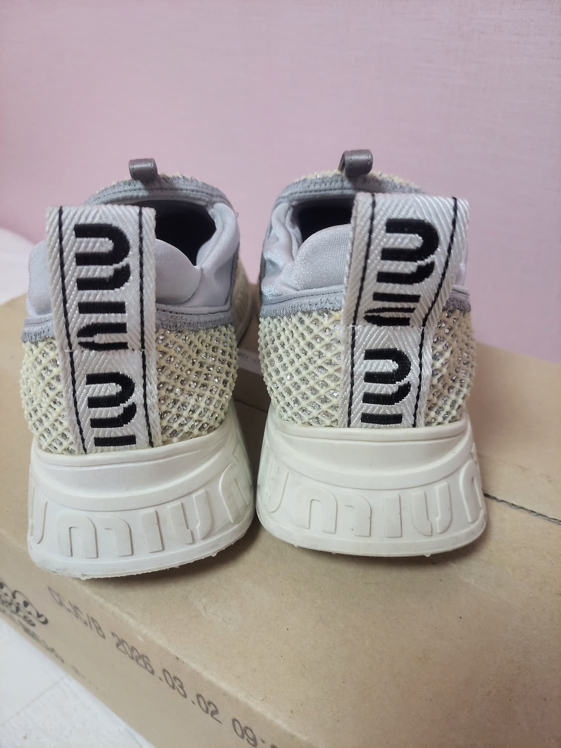 정품)급처상태좋음!미우미우 쥬얼 크리스탈 실버 슬립온 스니커즈 공주운동화 상품이미지1