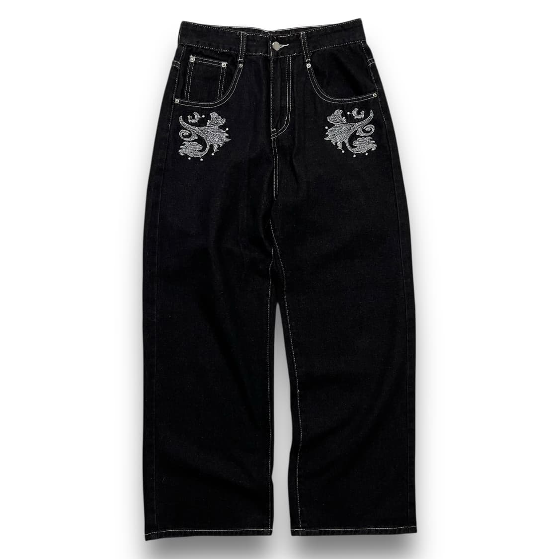 Fusai Skull embroidered black jeans 상품이미지3