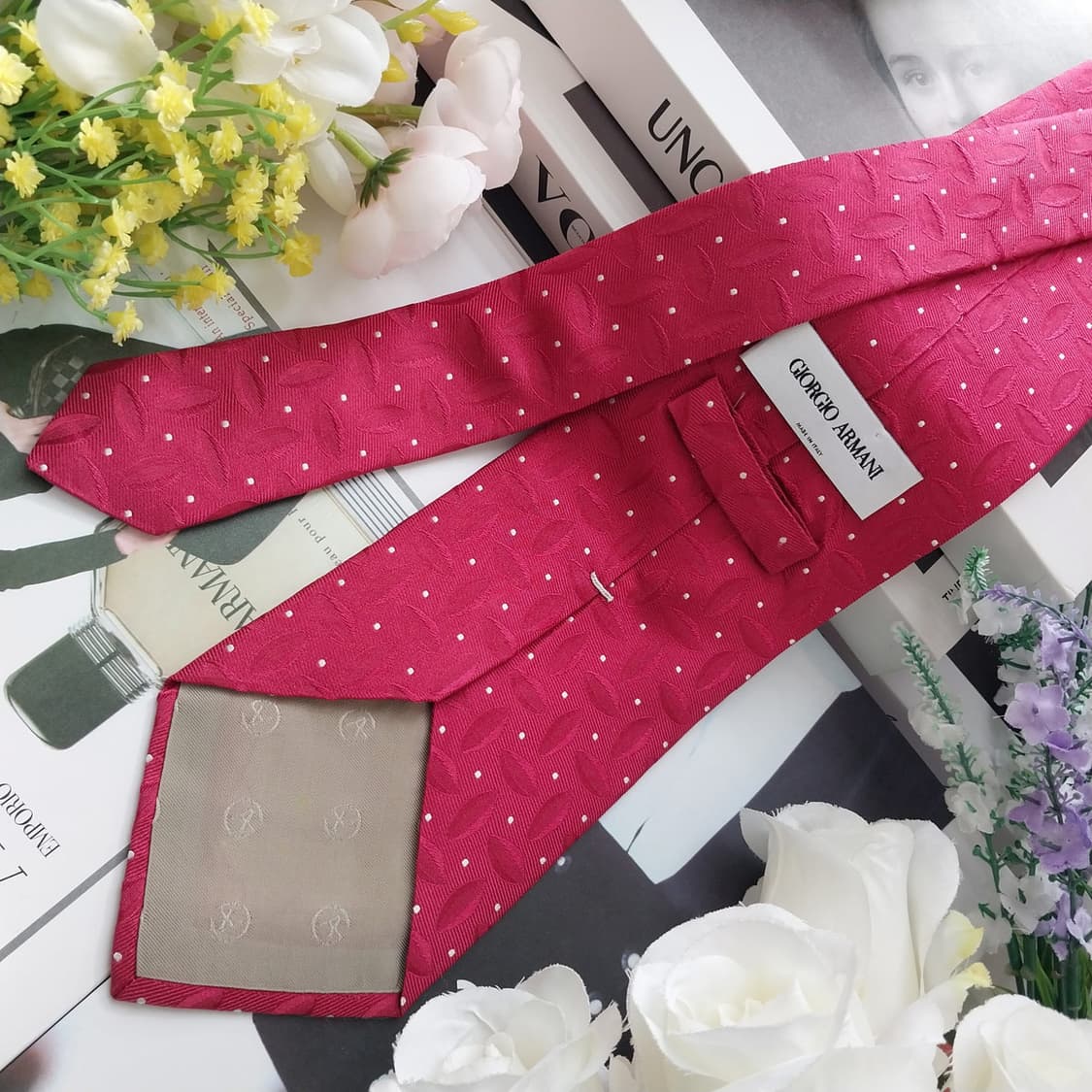 조르지오 아르마니 실크 핑크 자카드 넥타이 9.7cm A+등급 K1238 상품이미지4