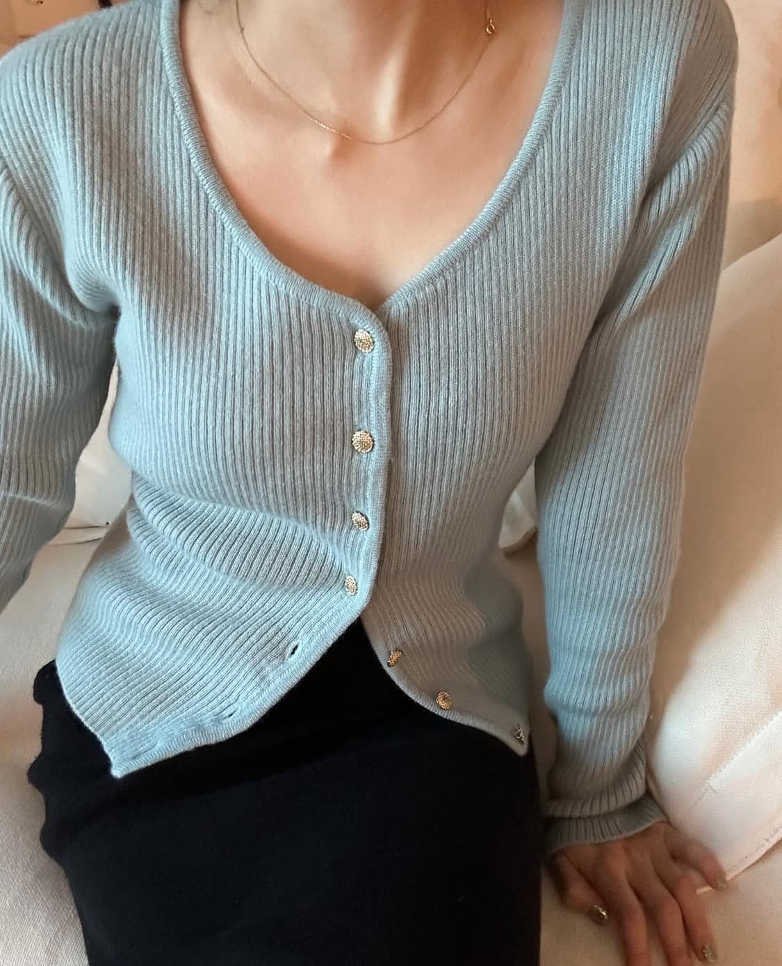 빈티지 ) 스카이블루 스쿱넥 울 가디건 상품이미지1