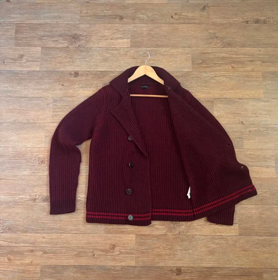 인터메조 캐주얼 더블 니트 가디건 100 버건디 볼륨 상품이미지2