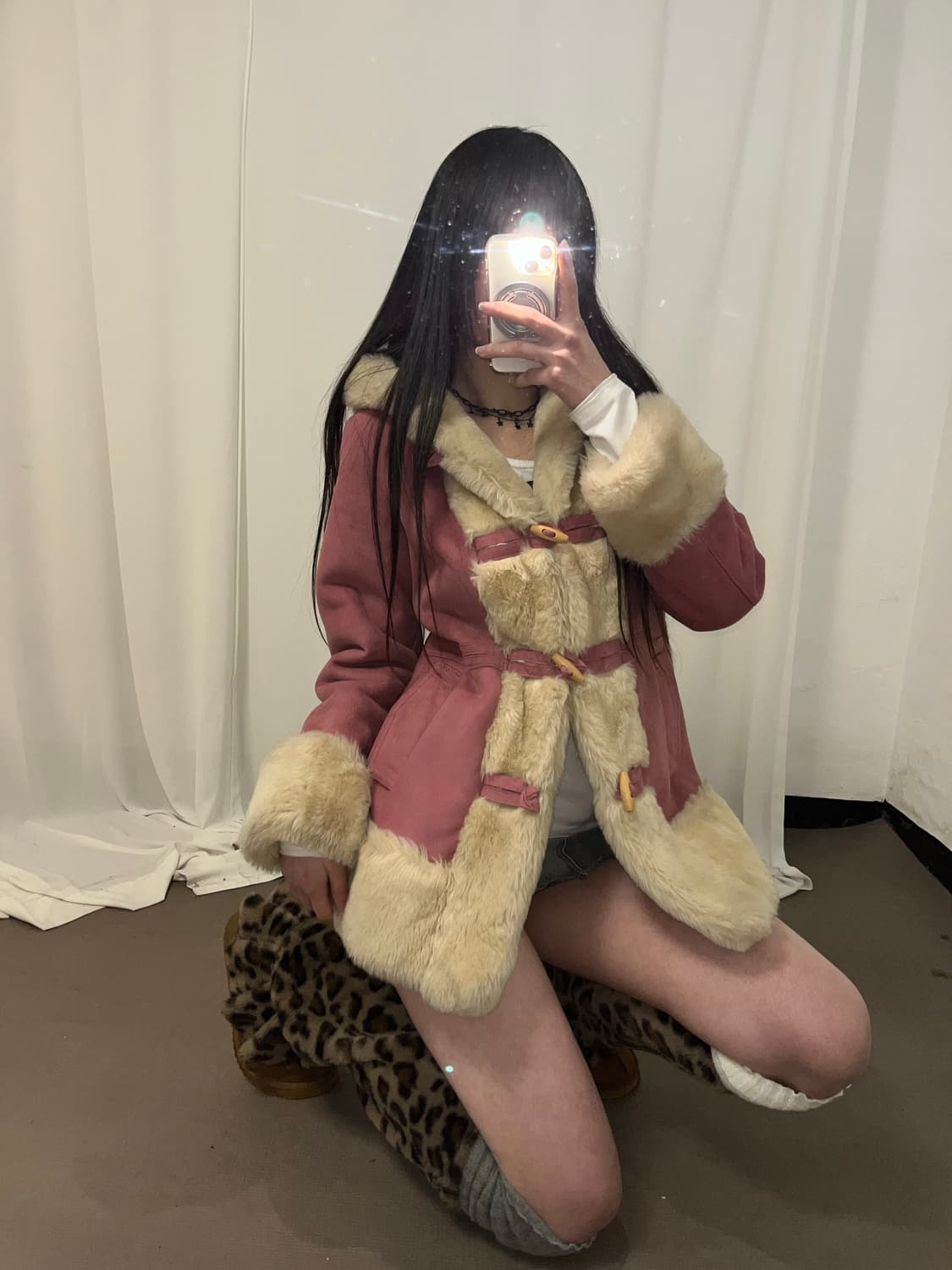 핑크 퍼트리밍 후드 떡볶이 코트 상품이미지8