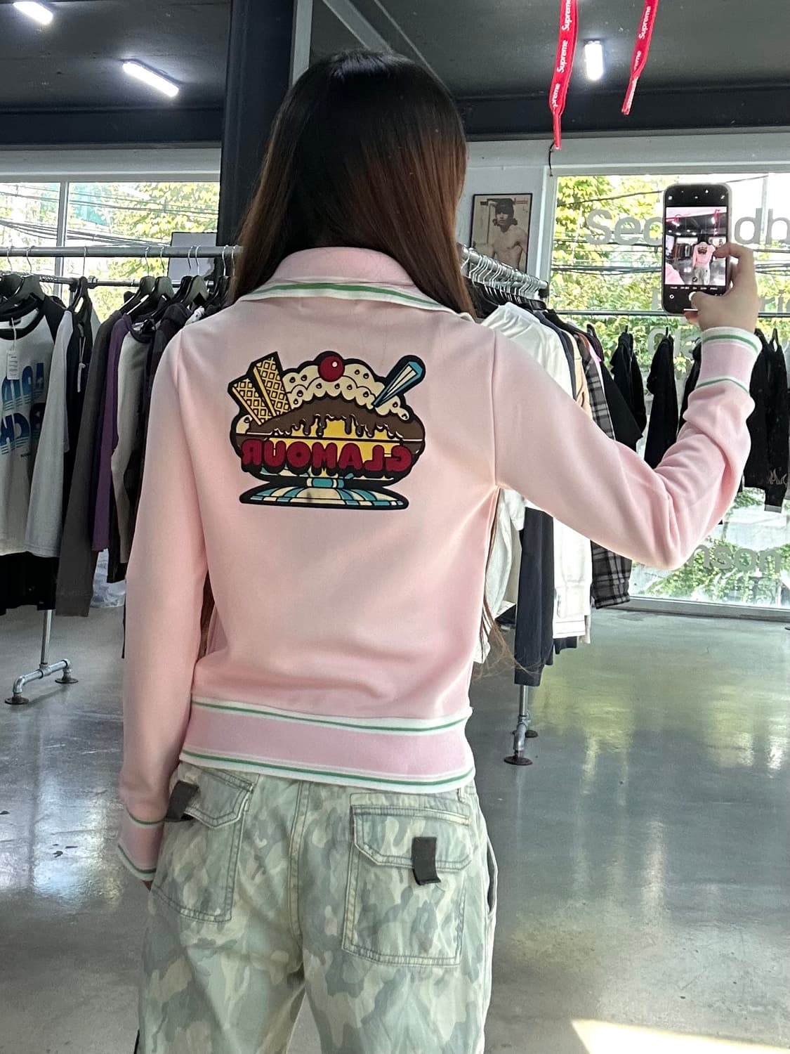 히스테릭글래머 디저트빅로고 딸기말차 하이넥 트랙져지 상품이미지2