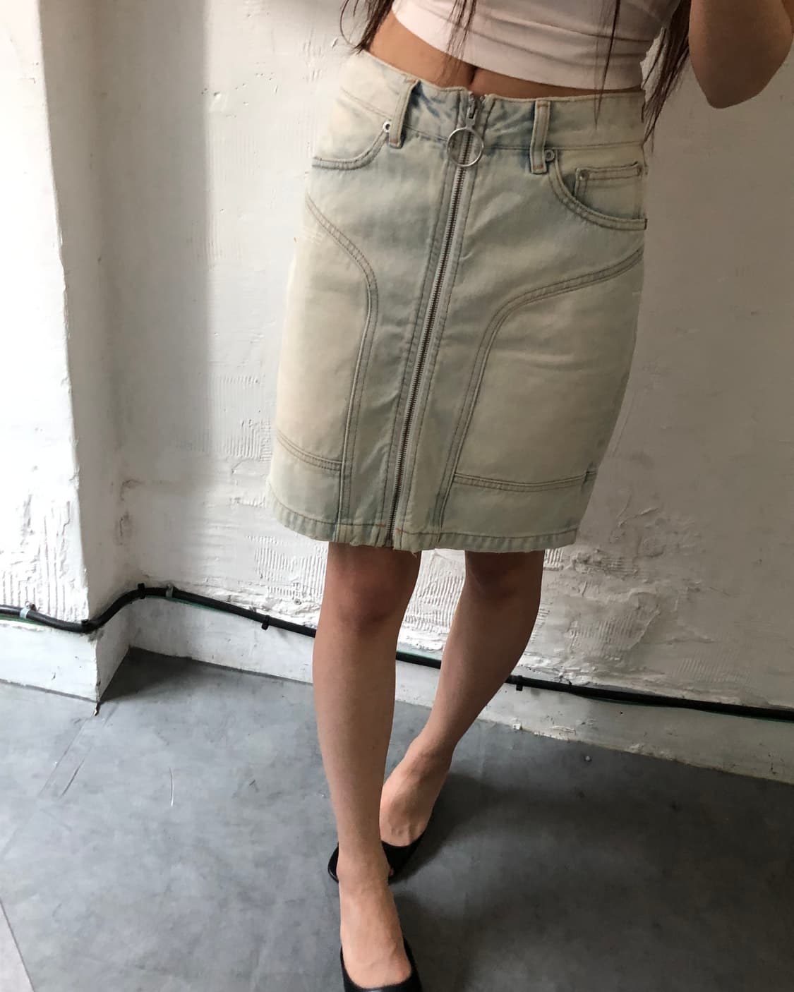 Off-White 오프화이트 블리치 다이 데님 스커트 상품이미지4