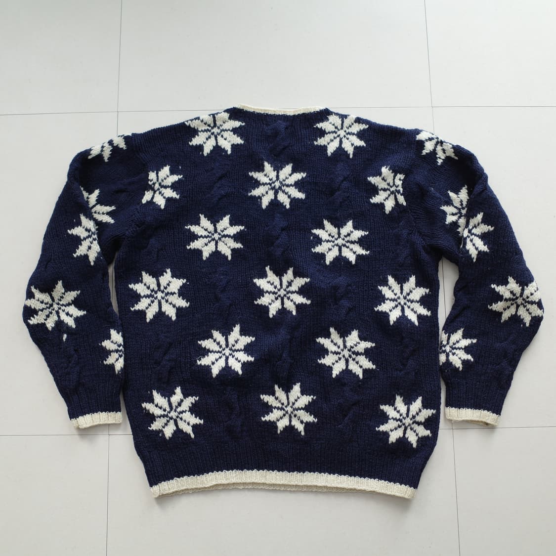 90s L사이즈 빈티지 퓨어 셔틀랜드 울 눈꽃 케이블 니트 스웨터 상품이미지6