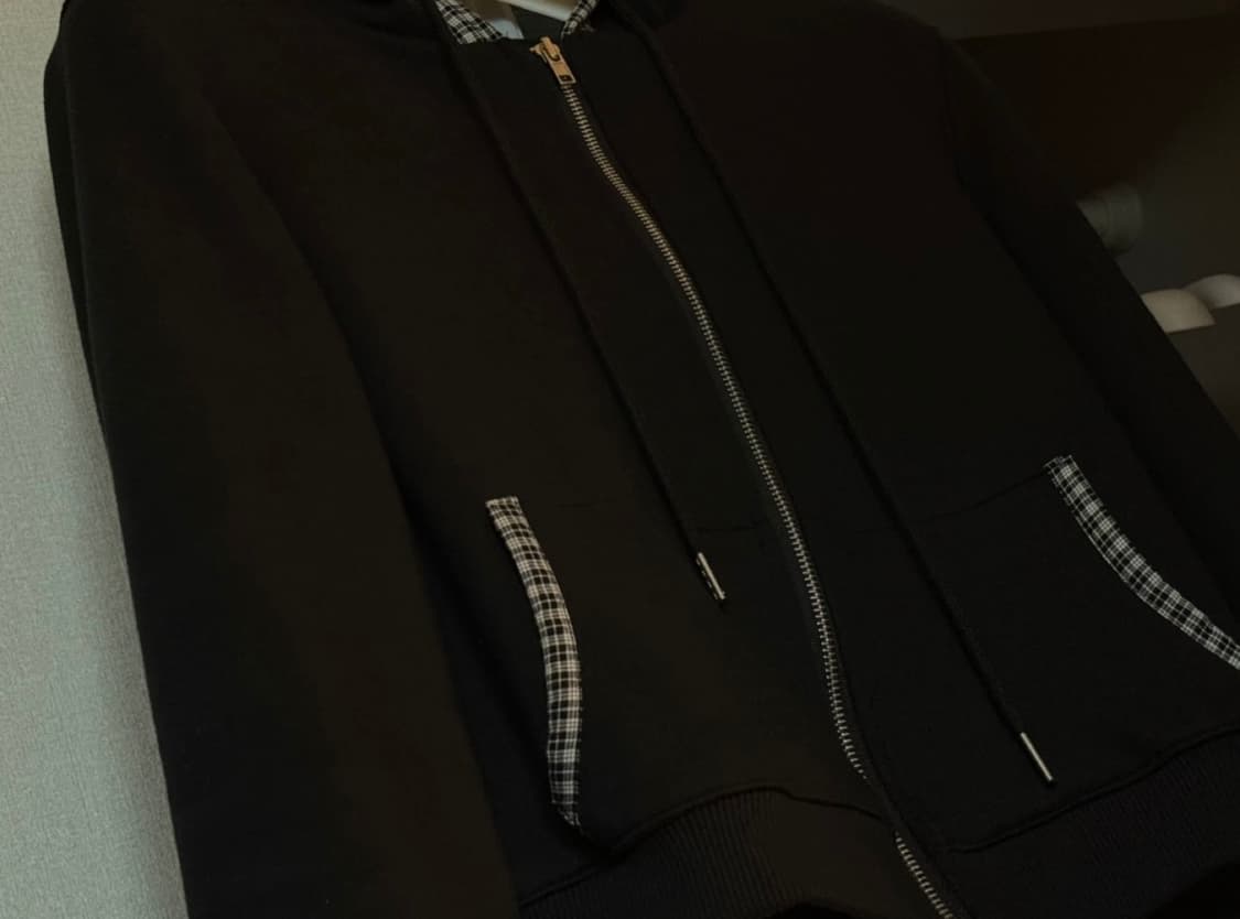 오운서 체크 오프닝 데일리 후드집업 블랙 상품이미지2