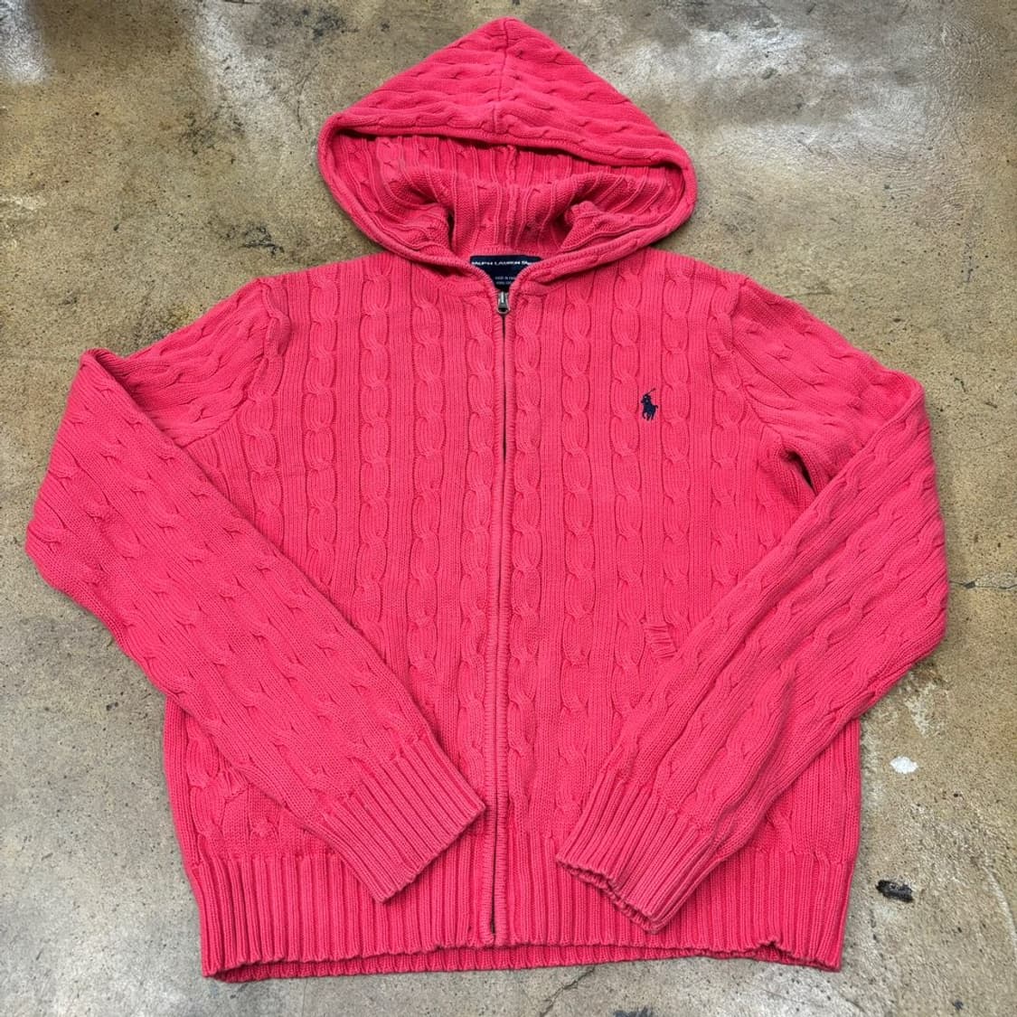폴로 랄프로렌 형광 핑크 레드 꽈베기 니트 후드집업  상품이미지2