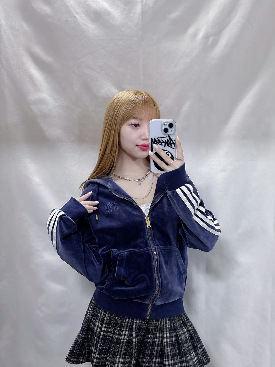 아디다스 벨벳 삼선 네이비 오버핏 후드집업  상품이미지2