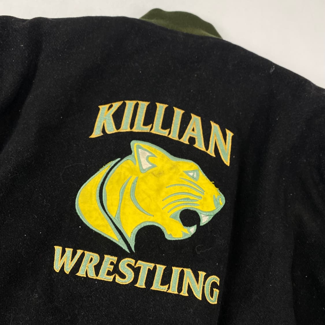 게임 USA 빈티지 자수 레더 암 배색 바시티 자켓 (100) 상품이미지4