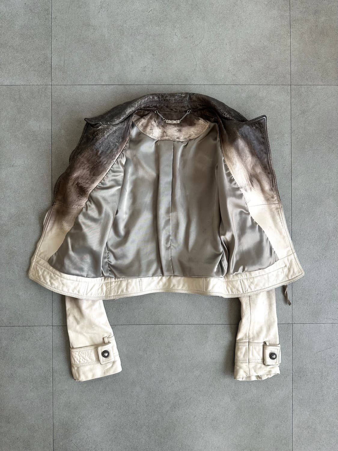 JPN VTG 디스트로이드 램스킨 브라운 레더 자켓 상품이미지5