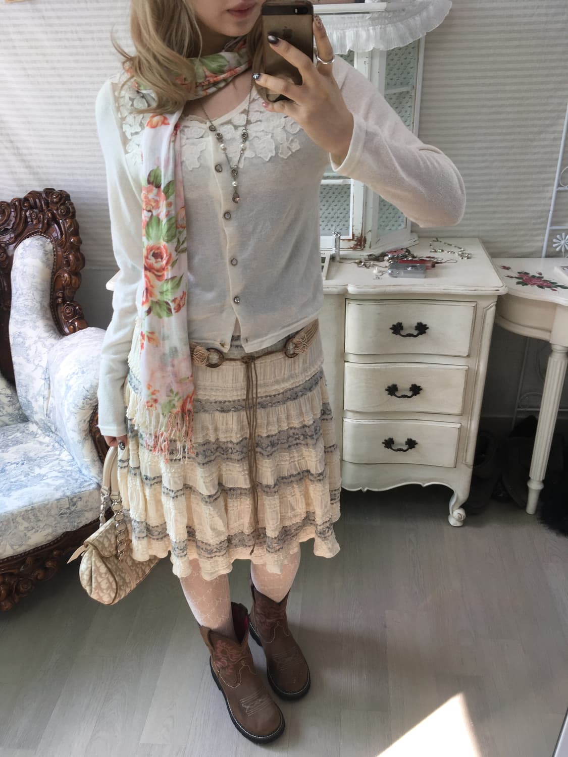 jpn vintage lace sheer ivory cardigan 상품이미지3