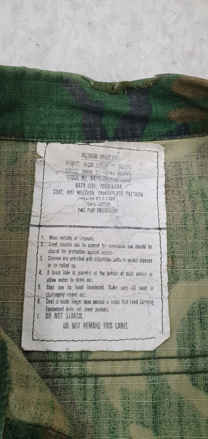 미군 오리지널 RDF 퍼티그 자켓 ERDL 패턴 M-R ('81년도) 상품이미지6