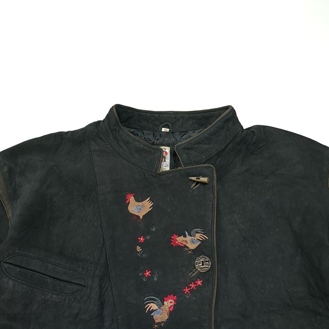 CL332 2XL 트라흐텐마들 80s 양가죽 자수 차콜 자켓 아우터 상품이미지2