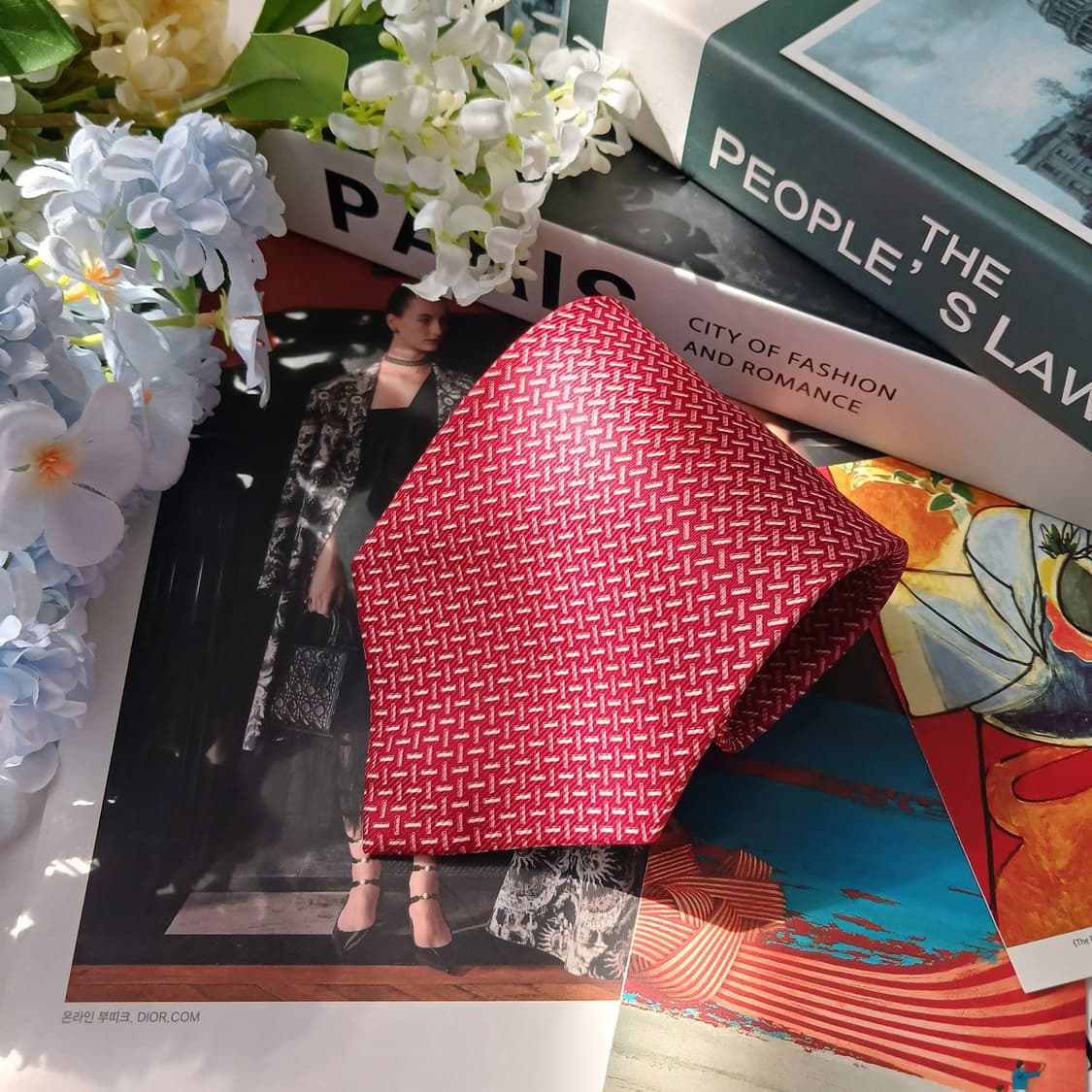 캘빈클라인 실크 레드 패턴 넥타이 10cm A+~A등급 E917 상품이미지4