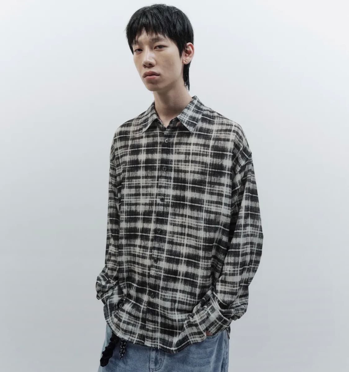 인사일런스 오버핏 체크 프린트 셔츠 BLACK L사이즈 상품이미지1