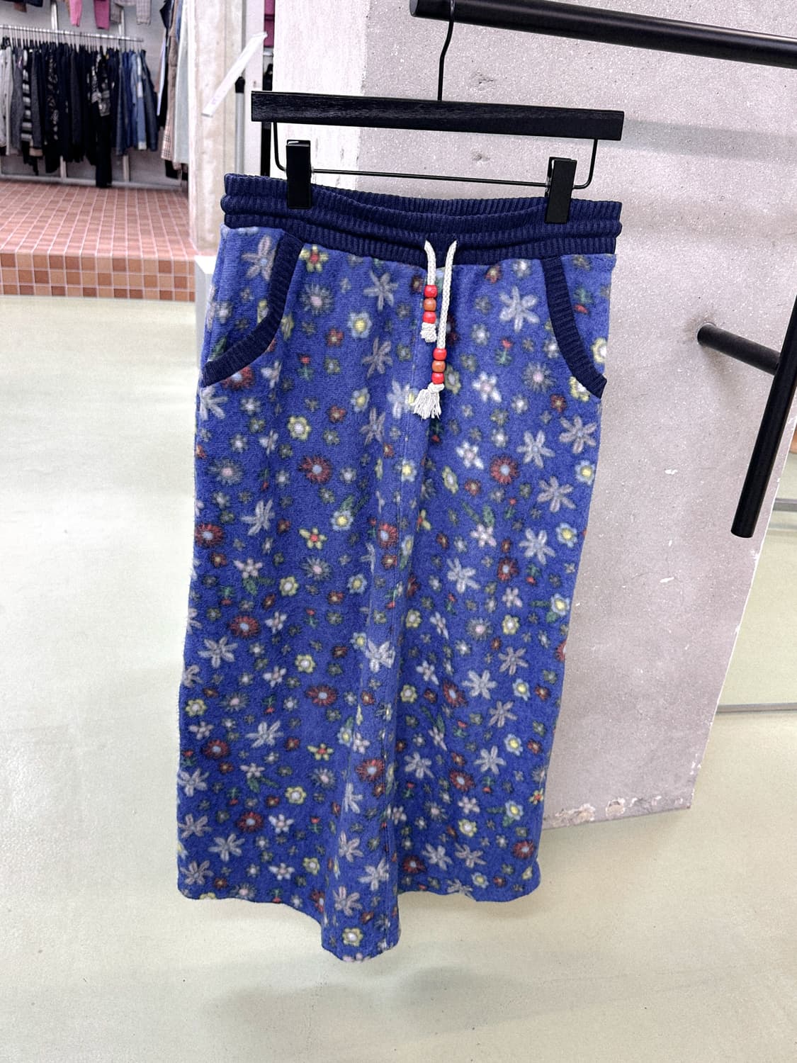blue flower fleece long skirt 상품이미지1