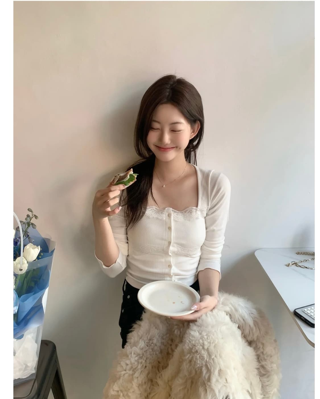 제니오 벨 레이스 가디건 아이보리 상품이미지2