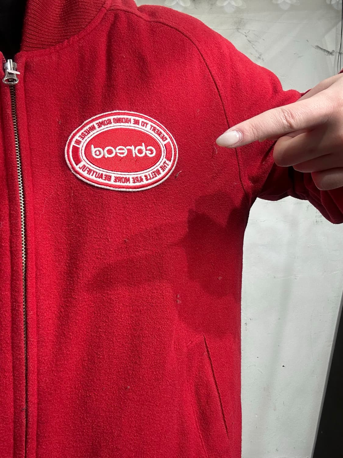 일본 빈티지 레드 모직 자수 바시티 자켓 L 상품이미지4