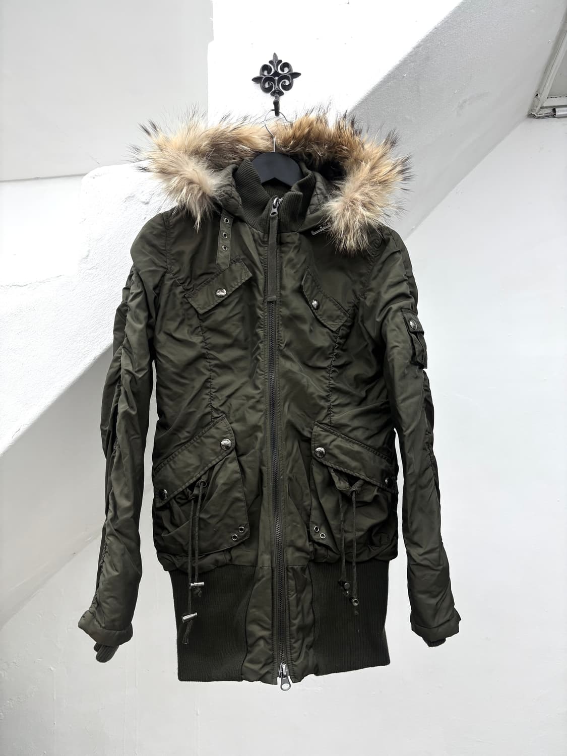 Cargo pocket shirred fur hood jacket   상품이미지5