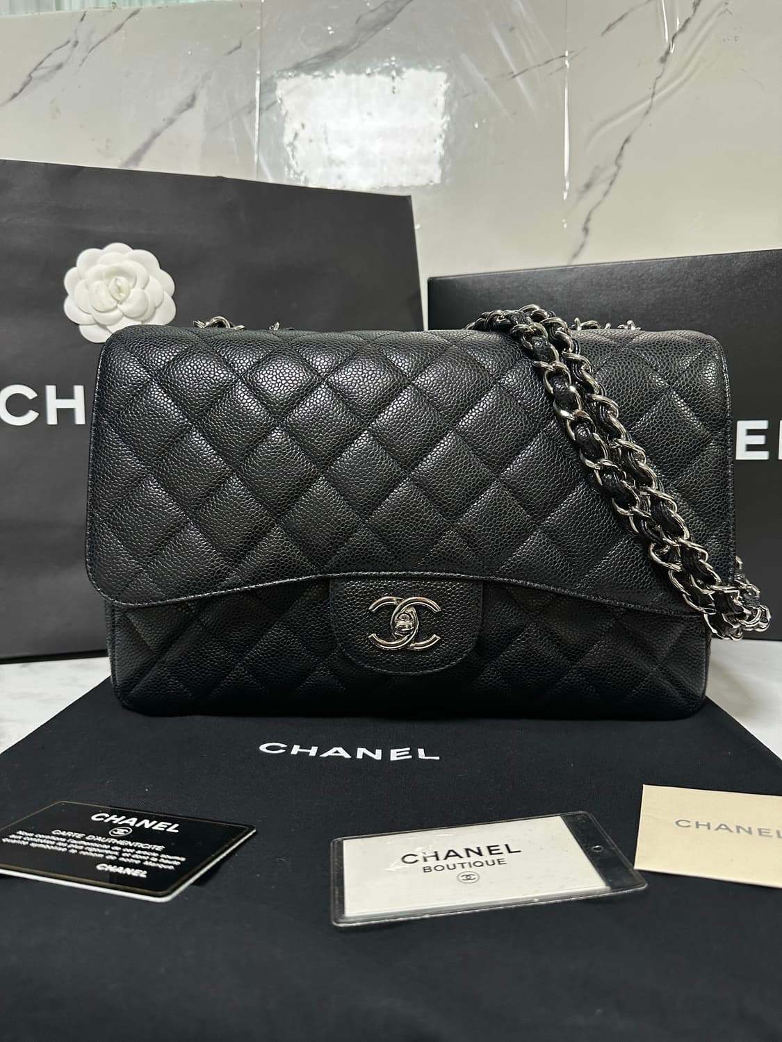 [A+ 정품] 샤넬 클래식 캐비어 라지 블랙 은장 상품이미지1