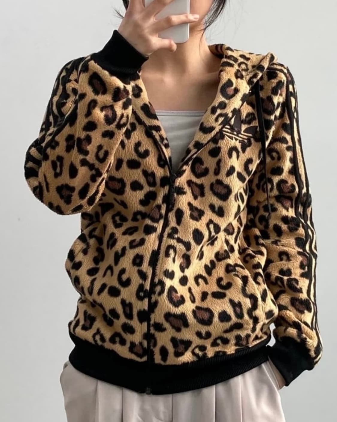 아디다스 호피 레오파드 후리스 후드 집업 올드 스쿨 갸루 로리걸 고스펑크 상품이미지2