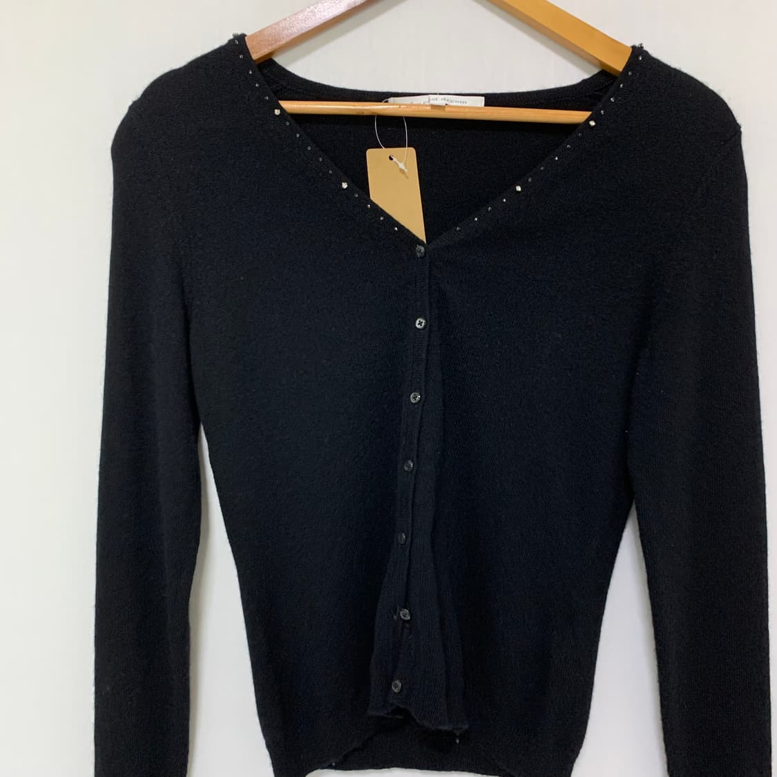 빈티지 큐빅 크롭 가디건 캐시미어 100% 여성 니트 블랙 M 상품이미지2